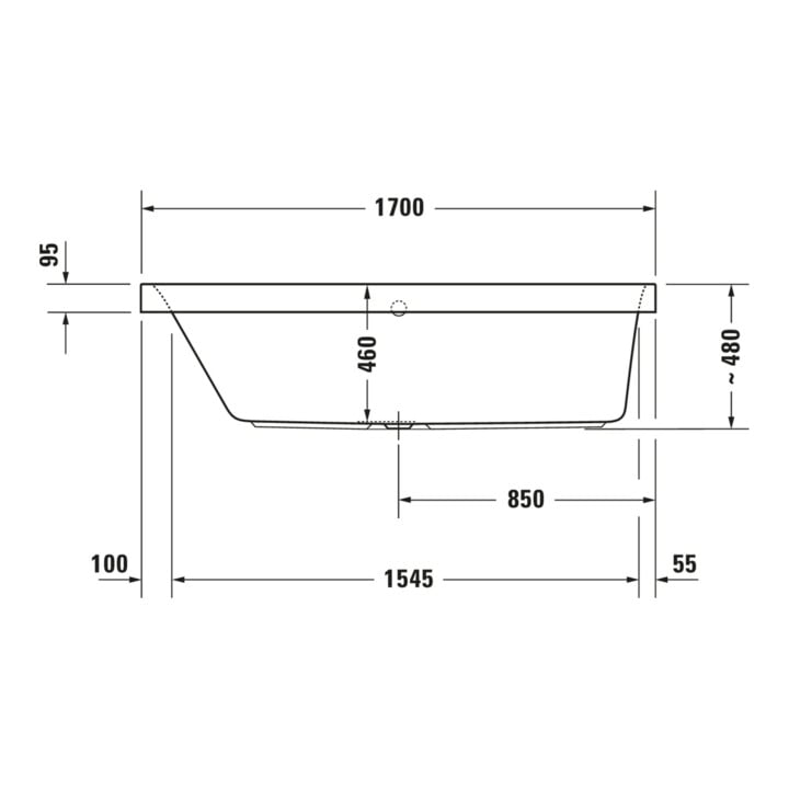 Duravit Baignoire rectangulaire Happy D.2 170x75x46 cm, encastrée, 1 trop-plein gauche, blanc
