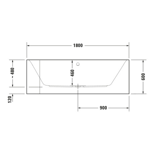 Duravit Baignoire rectangulaire Happy D.2 180x80x46 cm, angle droite, 2 trop-pleins, blanc