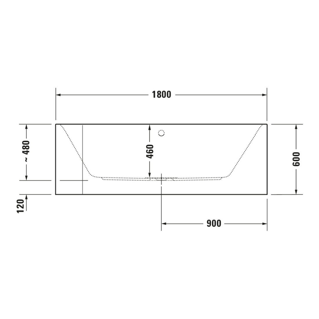 Duravit Baignoire rectangulaire Happy D.2 180x80x46 cm, angle droite, 2 trop-pleins, blanc