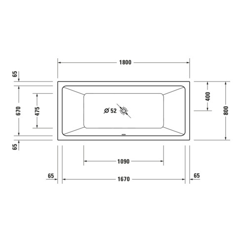 Duravit Baignoire rectangulaire No. 1 180x80x40 cm, version EB, 2 RS, blanc