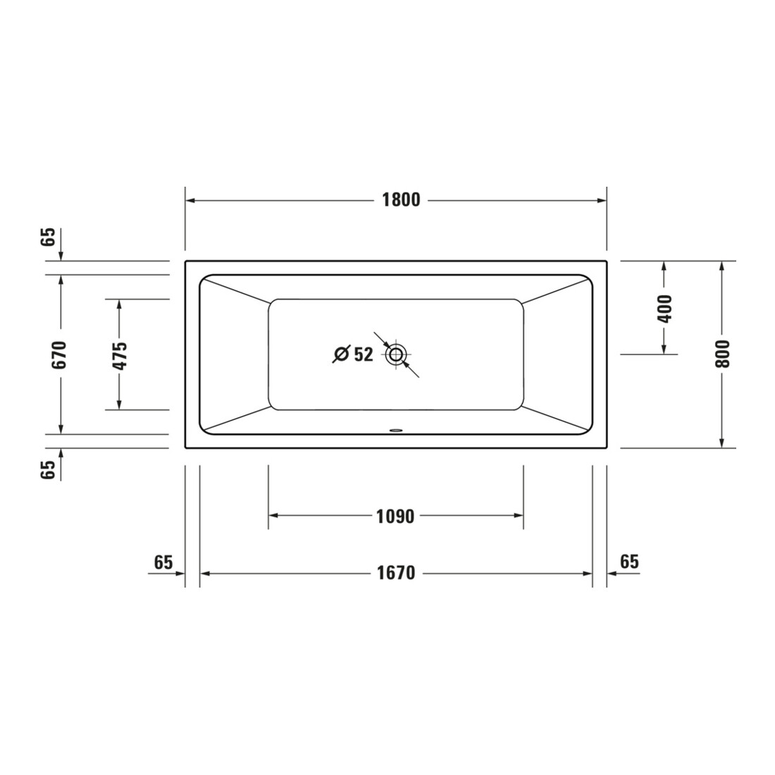 Duravit Baignoire rectangulaire No. 1 180x80x40 cm, version EB, 2 RS, blanc