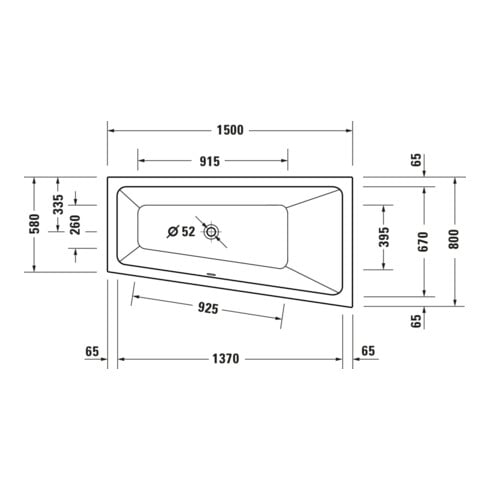 Duravit Baignoire trapèze No. 1 150x80x46 cm, version EB, 1 RS droite, blanc