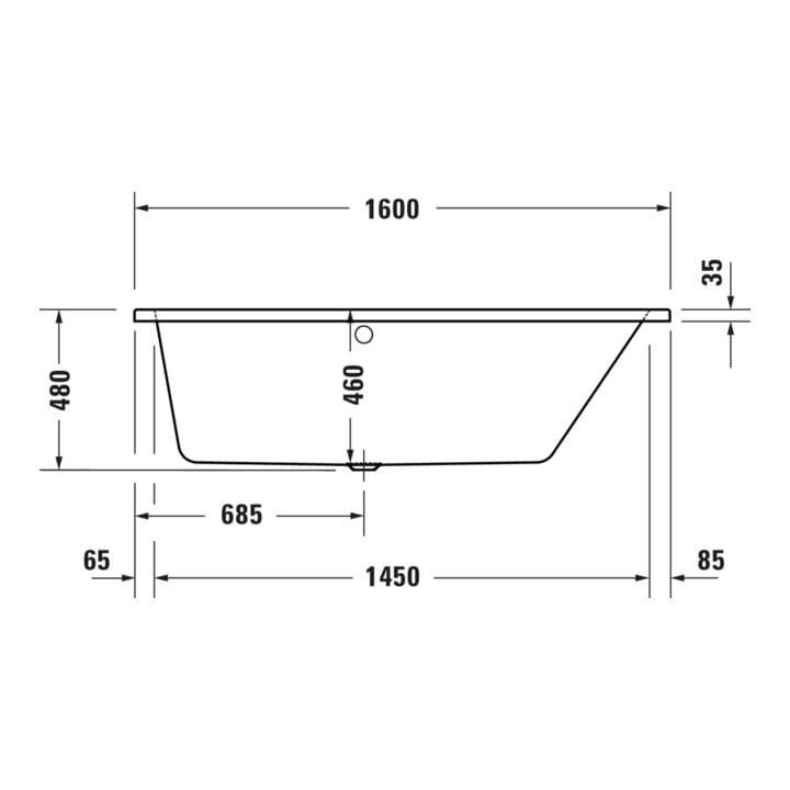 Duravit Baignoire trapèze No. 1 160x85x46 cm, version EB, 1 RS droite, blanc