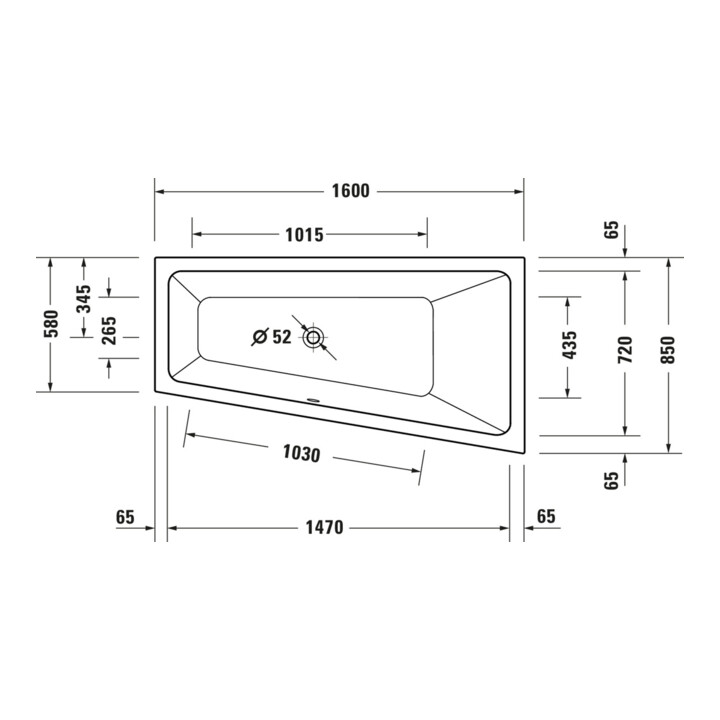 Duravit Baignoire trapèze No. 1 160x85x46 cm, version EB, 1 RS droite, blanc