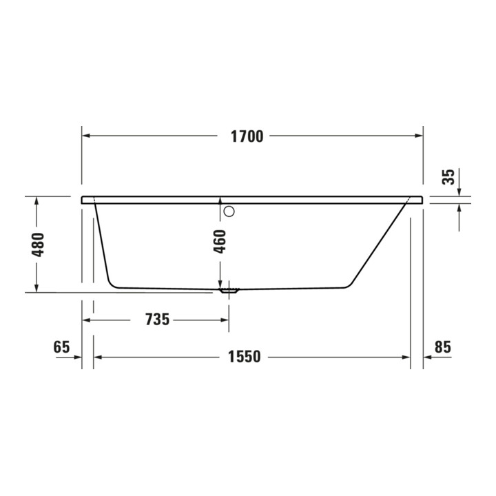 Duravit Baignoire Trapèze No. 1 170x100x46cm, version EB, 1 RS droite, blanche