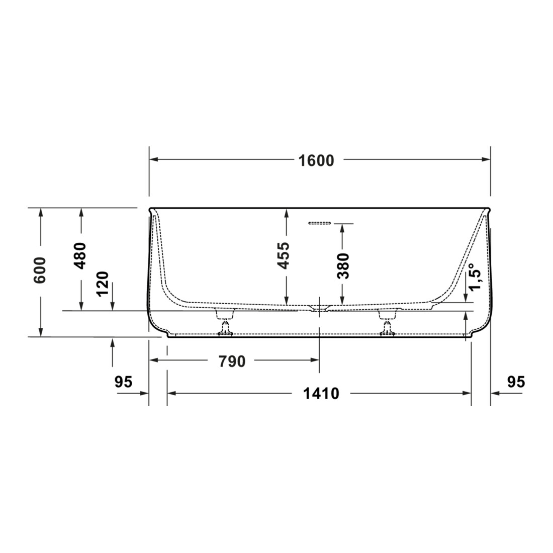 Duravit Baignoire Zencha 160x85x45,5 cm, 1 RS, indépendante, blanc mat