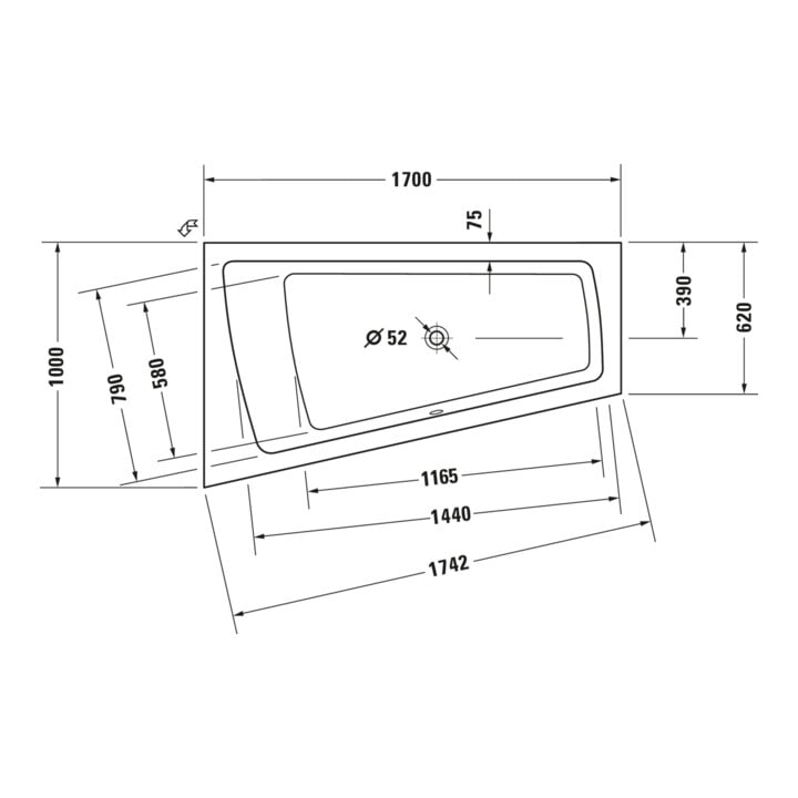 Duravit Bain à remous Paiova 170x100 cm, Combi E, EB-Vers, 1 RS L, blanc