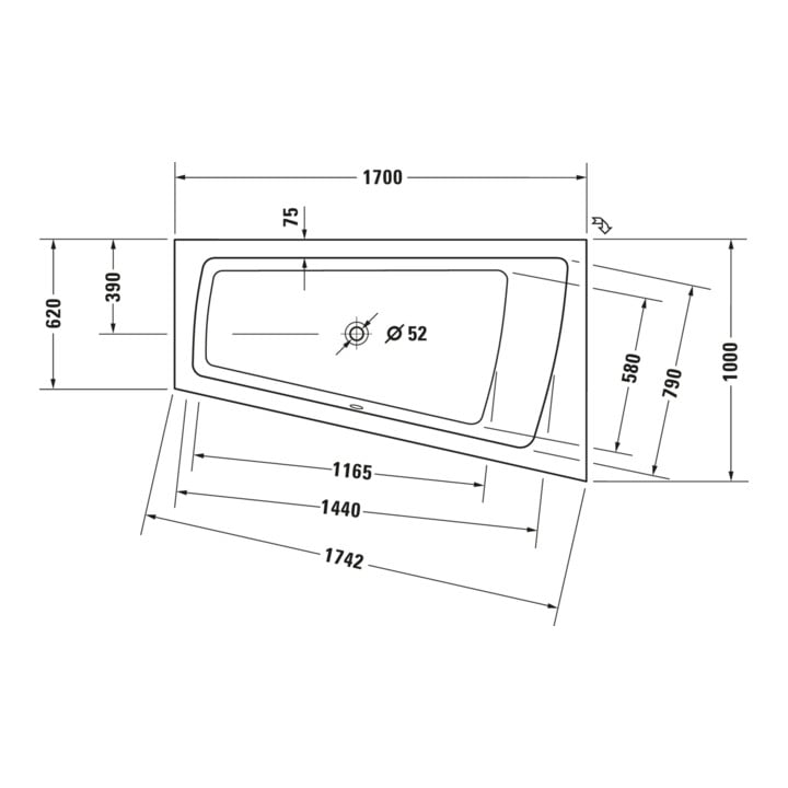 Duravit Bain à remous Paiova 170x100 cm, Combi E, EB-Vers, 1 RS R, blanc