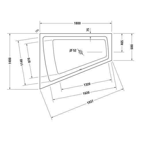 Duravit Bain à remous Paiova 180x140 cm, Combi E, EB-Vers, 1 RS L, blanc