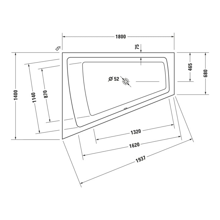 Duravit Bain à remous Paiova 180x140 cm, Combi E, EB-Vers, 1 RS L, blanc