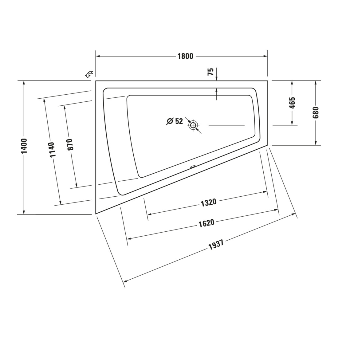 Duravit Bain à remous Paiova 180x140 cm, Combi E, EB-Vers, 1 RS L, blanc