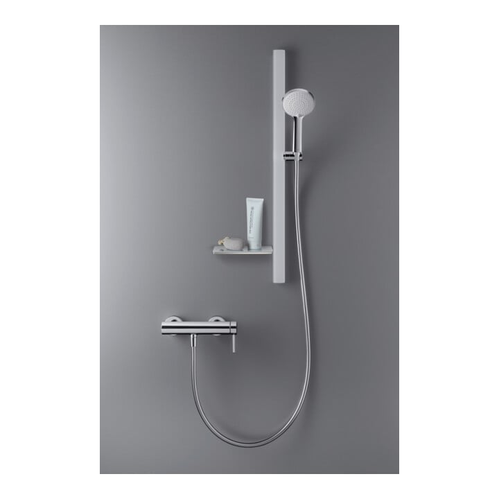 Duravit Barre de douche chrome 800 mm, avec support, alu/plastique/verre, blanc brillant
