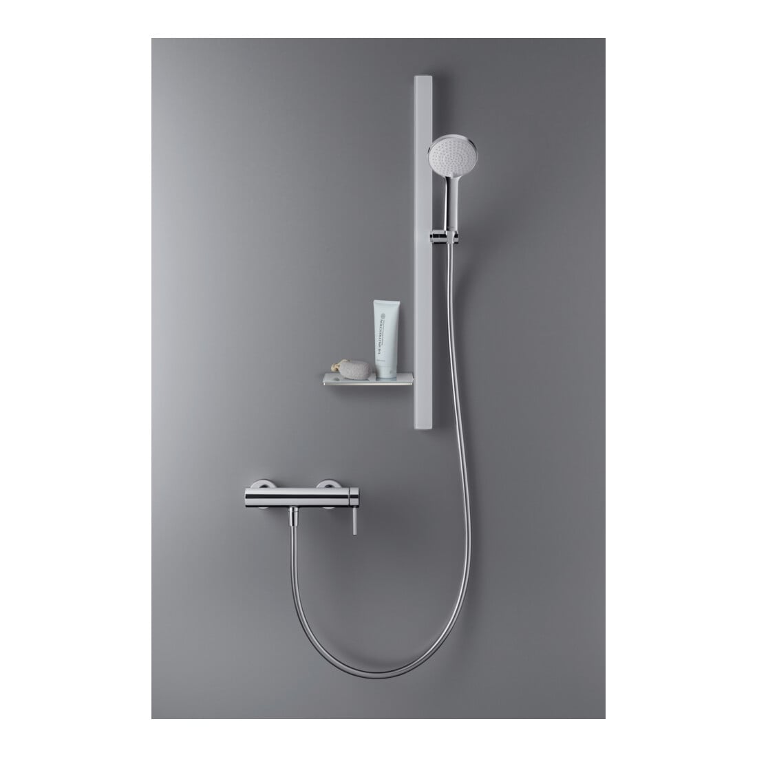 Duravit Barre de douche chrome 800 mm, avec support, alu/plastique/verre, blanc brillant