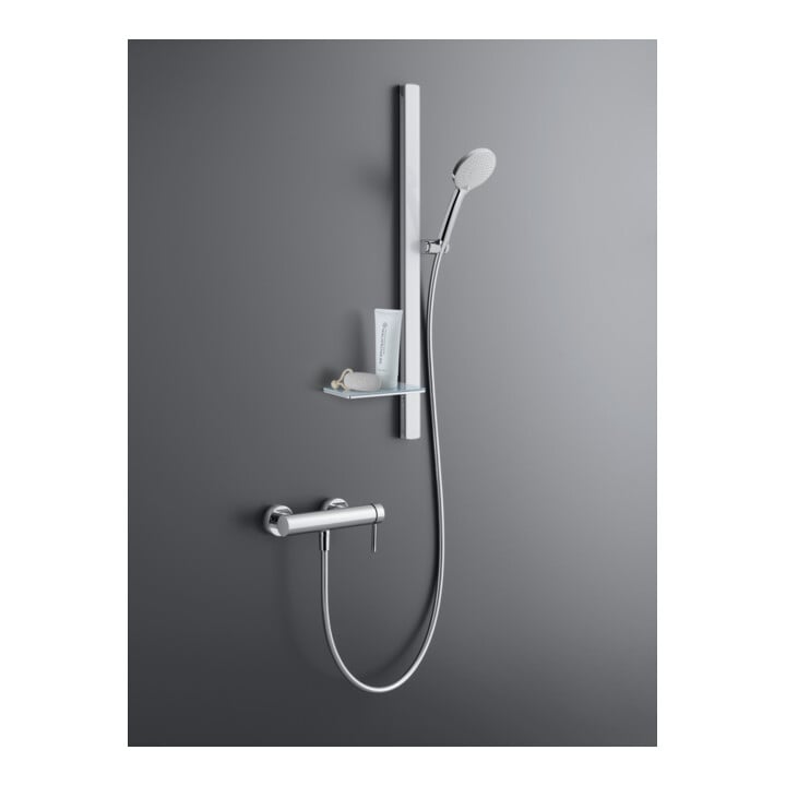 Duravit Barre de douche chrome 800 mm, avec support, alu/plastique/verre, blanc brillant