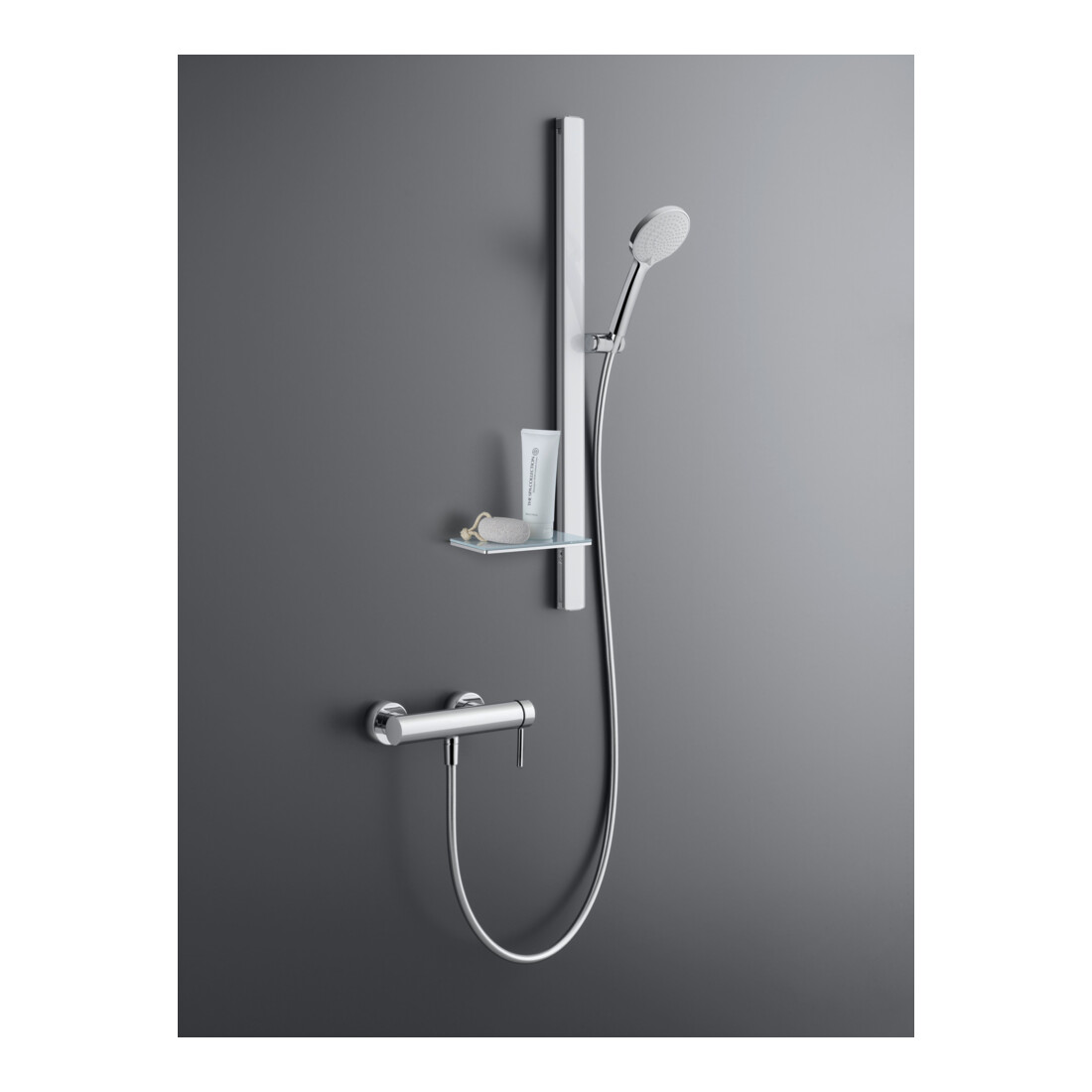 Duravit Barre de douche chrome 800 mm, avec support, alu/plastique/verre, blanc brillant