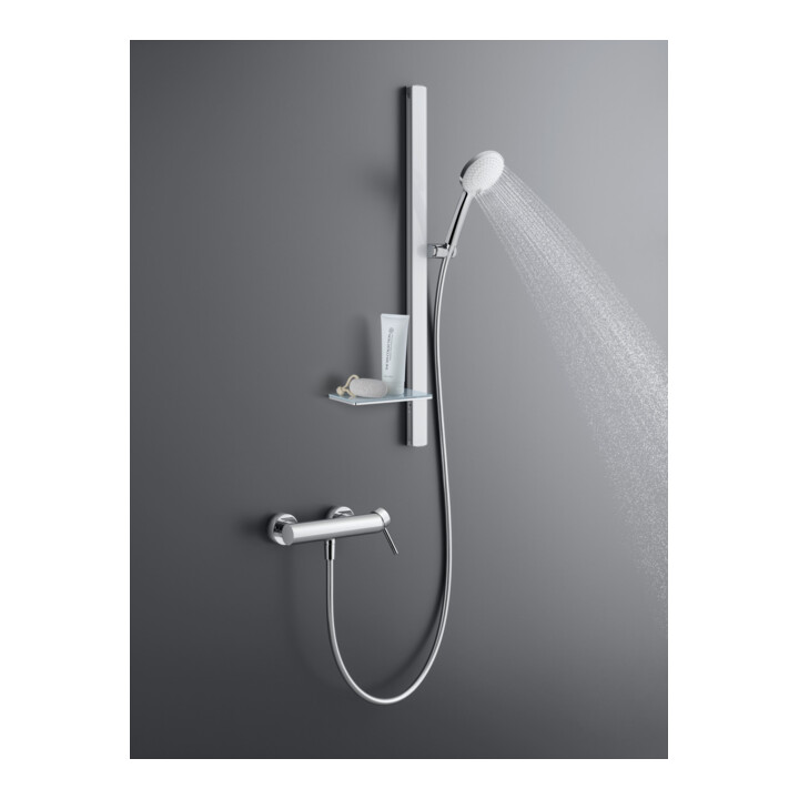 Duravit Barre de douche chrome 800 mm, avec support, alu/plastique/verre, blanc brillant