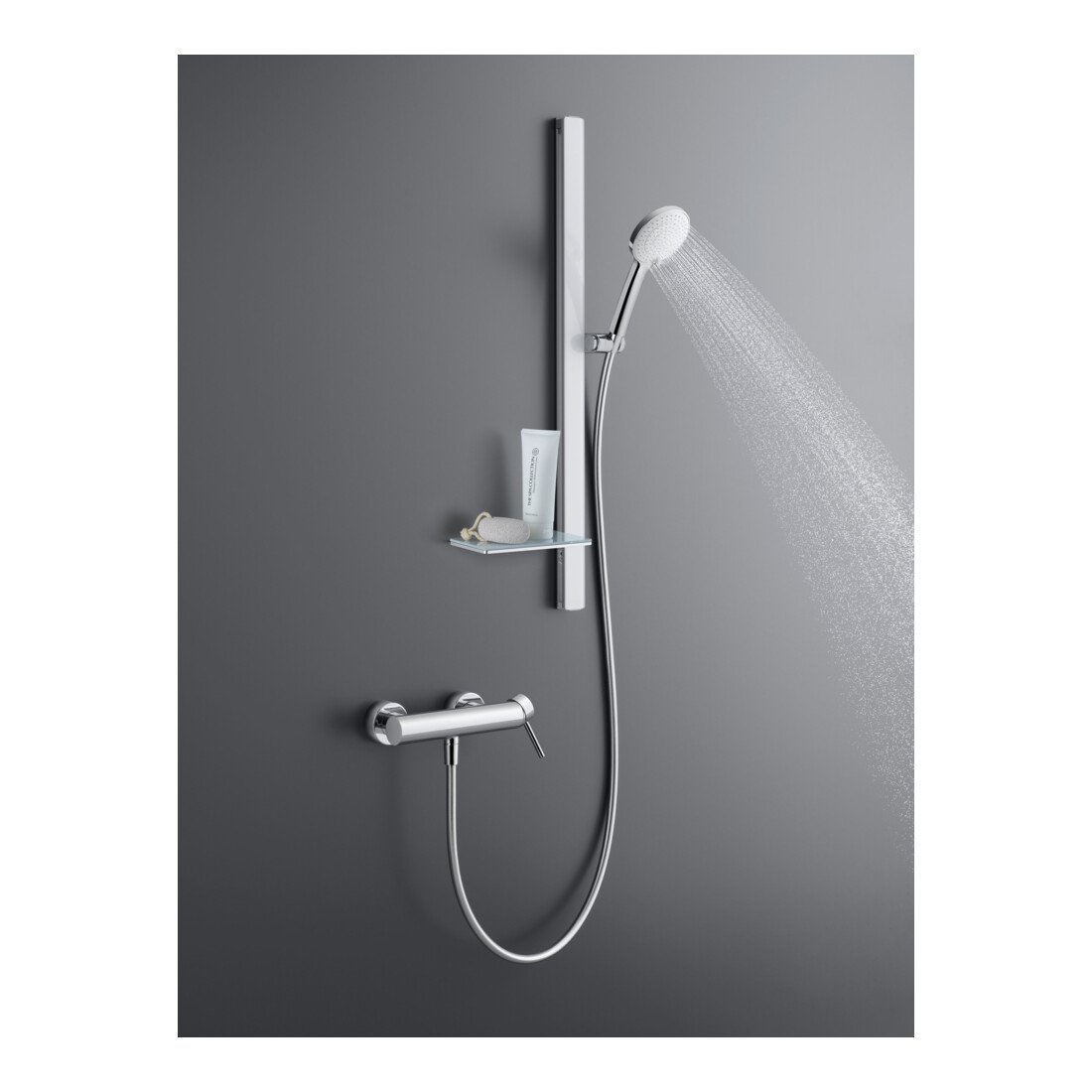 Duravit Barre de douche chrome 800 mm, avec support, alu/plastique/verre, blanc brillant