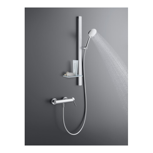Duravit Barre de douche chrome 800 mm, avec support, alu/plastique/verre, blanc brillant