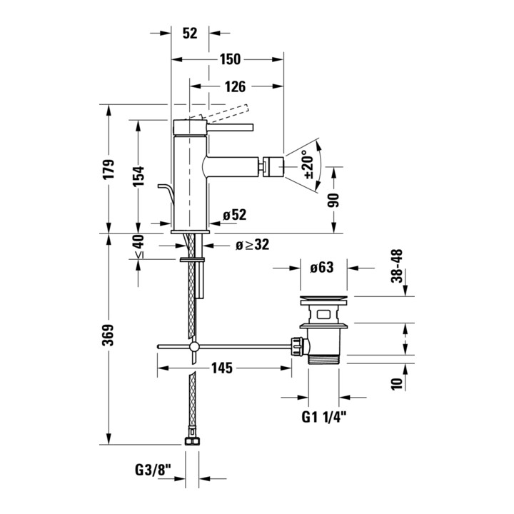 Duravit Bidet-Einhebelmischer Circle Ausladung 128mm, chrom