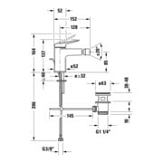 Duravit Bidet-Einhebelmischer Wave A 128mm, m Zugstg. Abl.garn, bron geb.-3