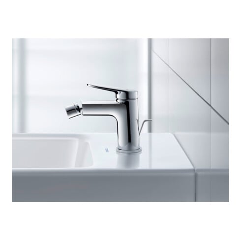 Duravit Bidet-Einhebelmischer Wave Ausl. 128mm, m Zugstg. Abl.garn, chrom