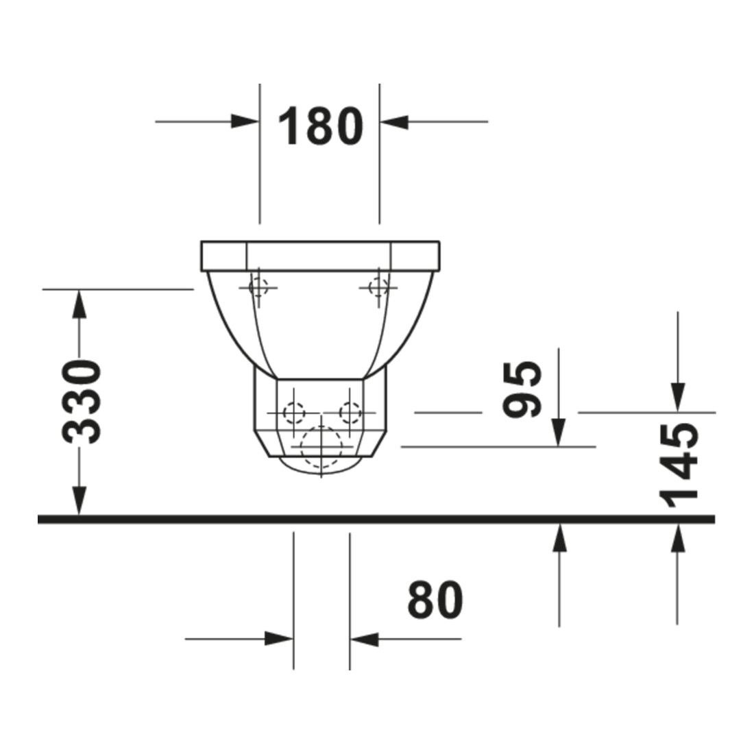 Duravit Bidet mural 1930 36x58,5 cm, avec trop-plein, plan de robinetterie, blanc