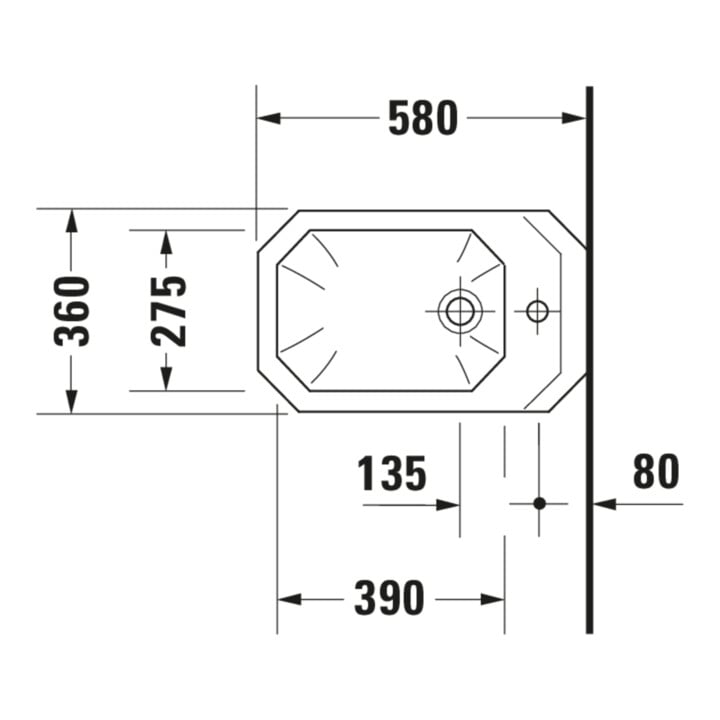 Duravit Bidet mural 1930 36x58,5 cm, avec trop-plein, plan de robinetterie, blanc