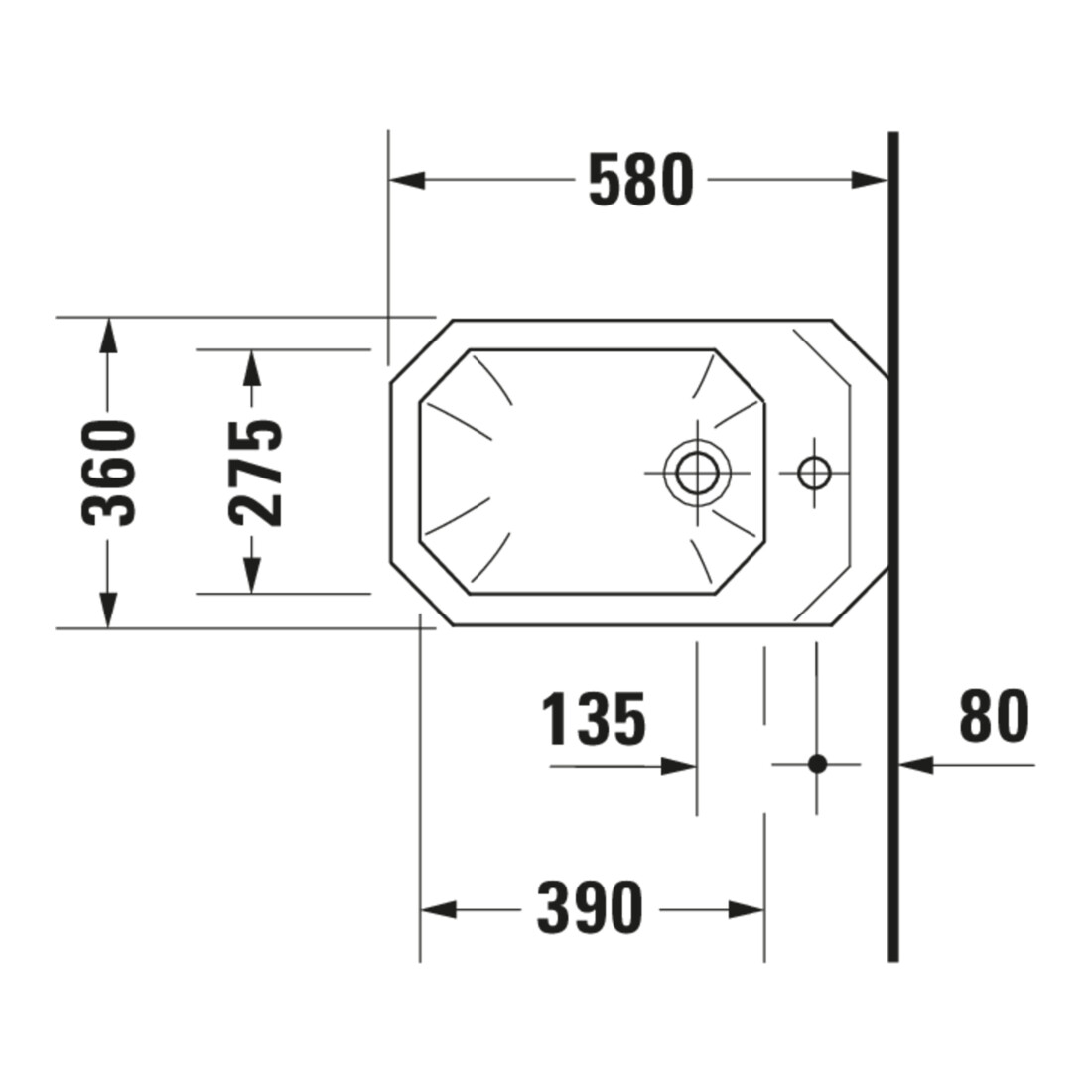 Duravit Bidet mural 1930 36x58,5 cm, avec trop-plein, plan de robinetterie, blanc