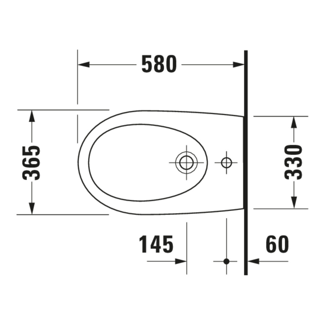 Duravit Bidet mural Architec 36,5x58 cm, avec trop-plein, blanc