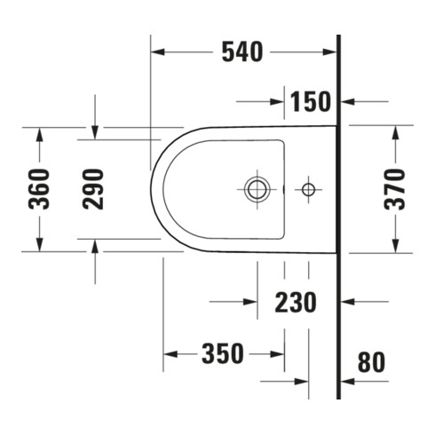 Duravit Bidet mural D-Code 36x54 cm, avec trou robinet, trop-plein, blanc