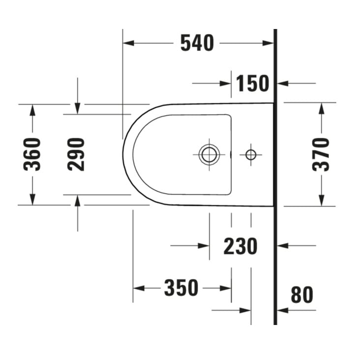 Duravit Bidet mural D-Code 36x54 cm, avec trou robinet, trop-plein, blanc