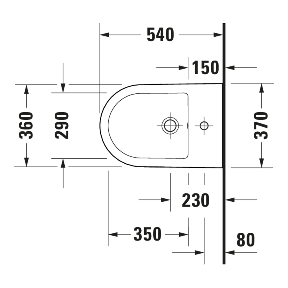 Duravit Bidet mural D-Code 36x54 cm, avec trou robinet, trop-plein, blanc