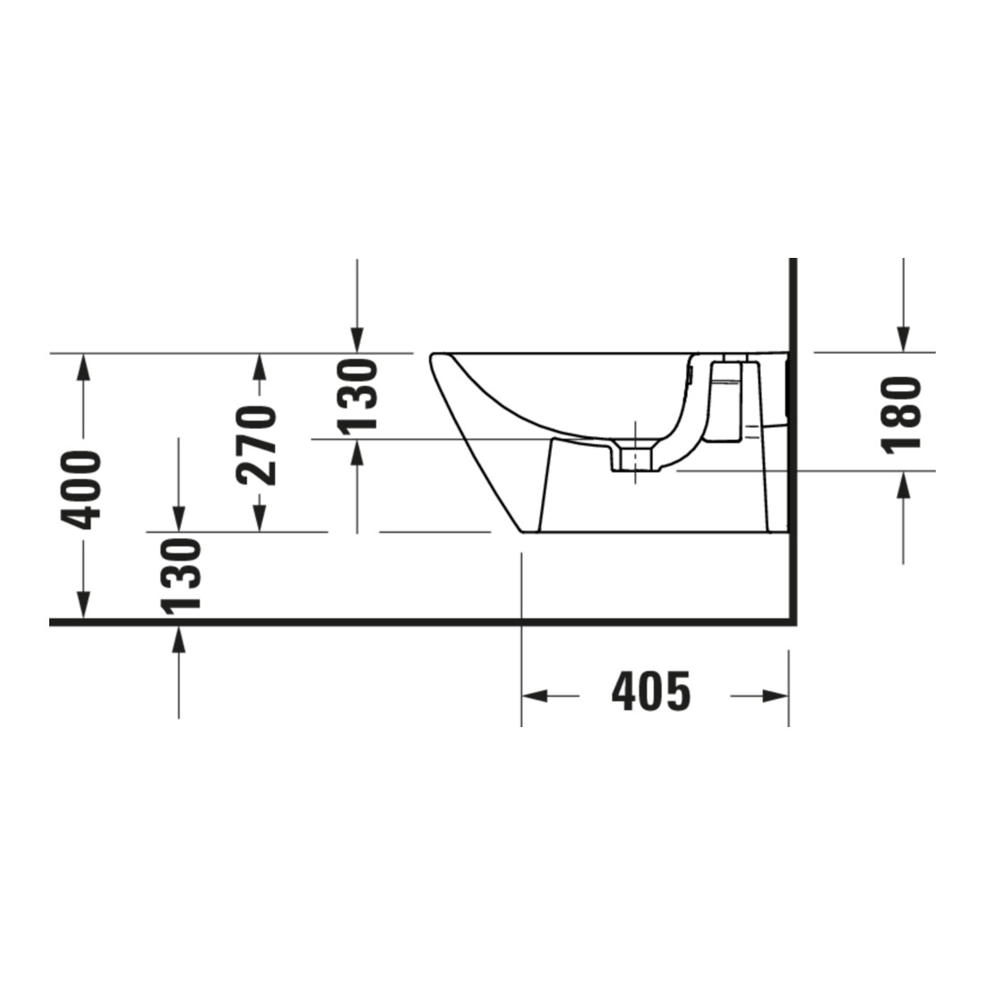 Duravit Bidet mural D-Code 36x54 cm, avec trou robinet, trop-plein, blanc