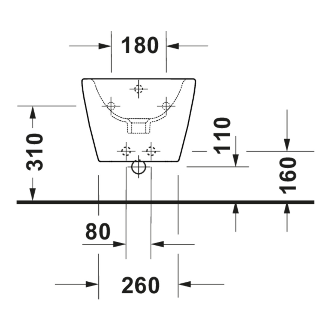 Duravit Bidet mural D-Code 36x54 cm, avec trou robinet, trop-plein, blanc