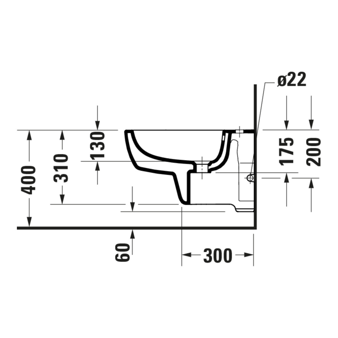 Duravit Bidet mural D-Code 37x54 cm, avec trou de robinet, trop-plein, blanc