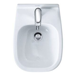 Duravit Bidet mural D-Code Compact 35x48 cm, avec robinet, trop-plein, trou de robinet, blanc