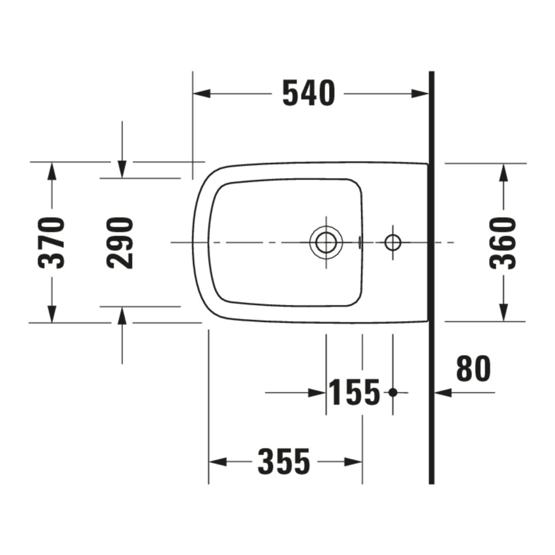 Duravit Bidet mural DuraStyle 37x54 cm, avec trop-plein, trou de robinet, blanc