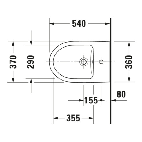 Duravit Bidet mural No. 1 37x54 cm, avec trop-plein, tablette robinet, blanc