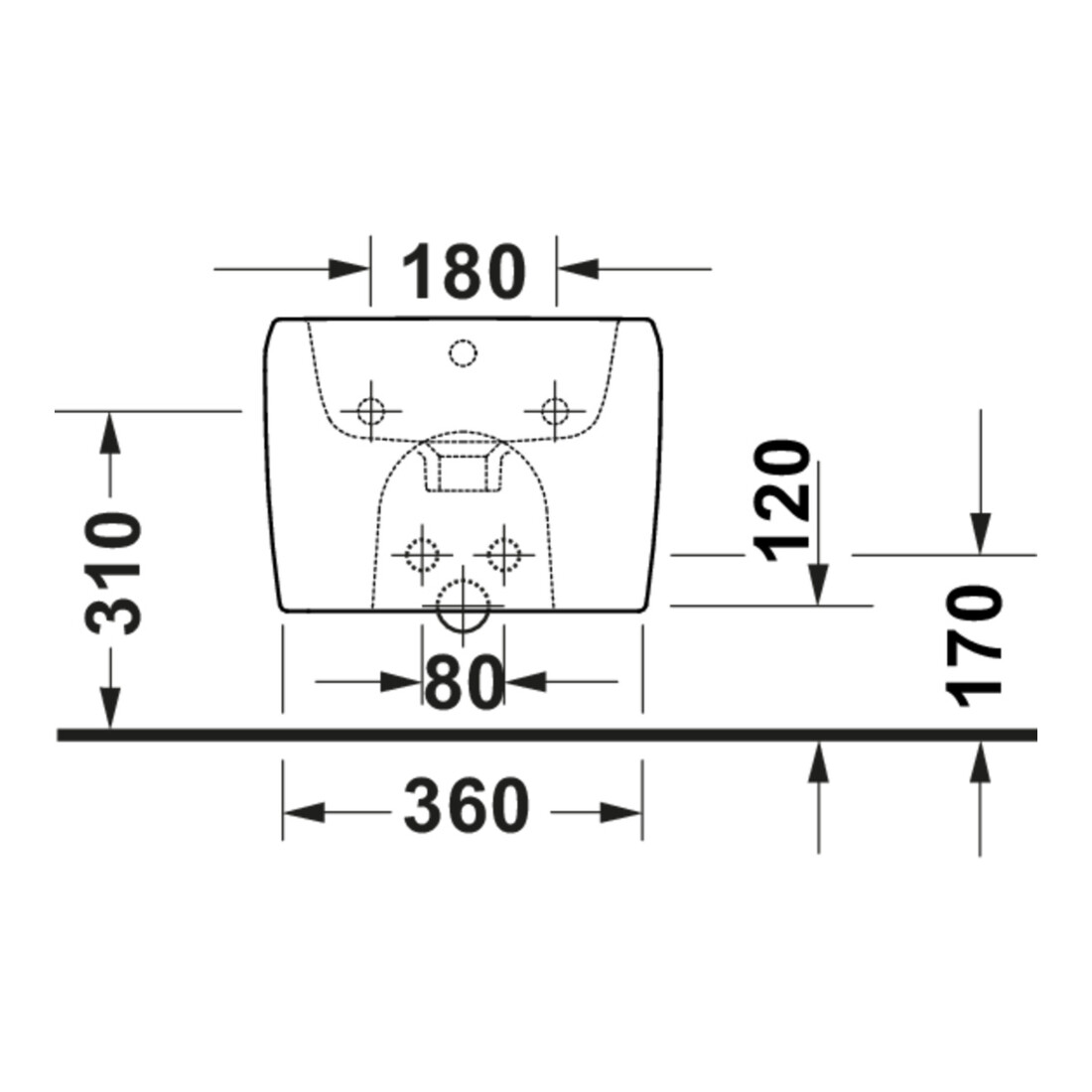 Duravit Bidet mural Qatego 38,5x57 cm, avec trop-plein, trou robinet, blanc brillant