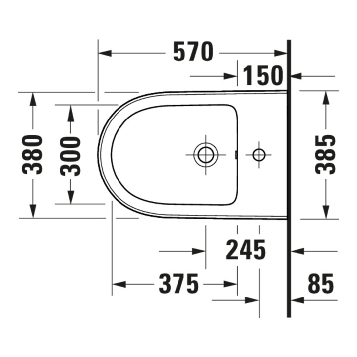 Duravit Bidet mural Qatego 38,5x57 cm, avec trop-plein, trou robinet, blanc brillant