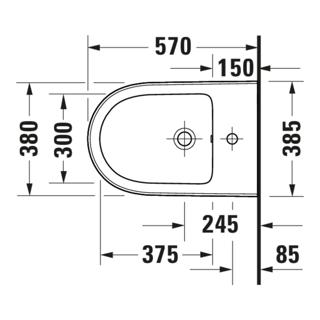 Duravit Bidet mural Qatego 38,5x57 cm, avec trop-plein, trou robinet, blanc brillant
