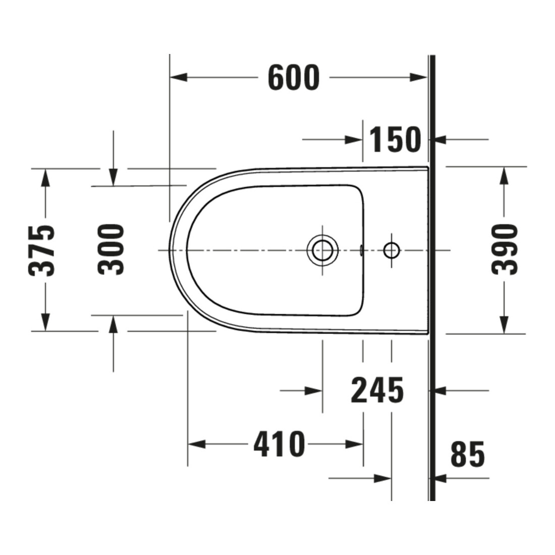Duravit Bidet sur pied Qatego 39x60 cm, avec trou robinet, blanc brillant