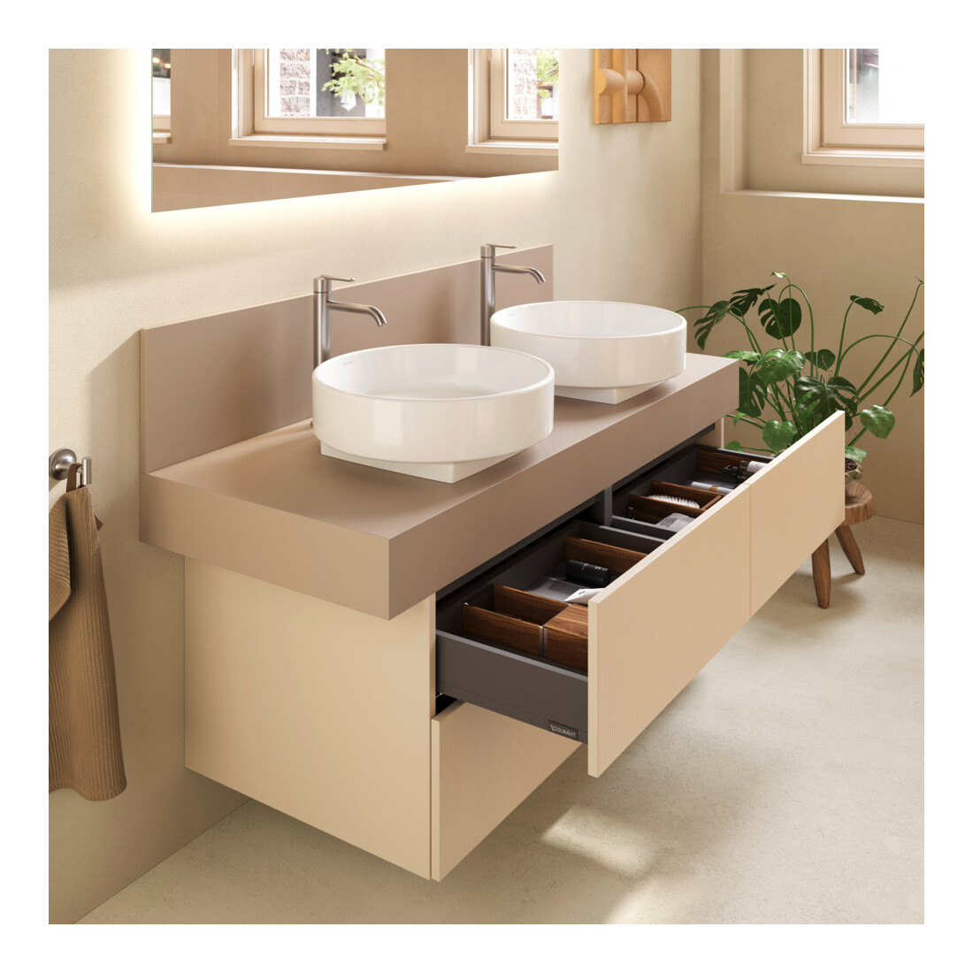Duravit Console Balcoon 140x55x37 cm, 2 trous, évier double face, montage encastré