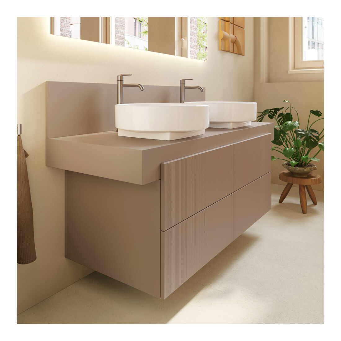Duravit Console Balcoon 140x55x37 cm, 2 trous, évier double face, montage encastré