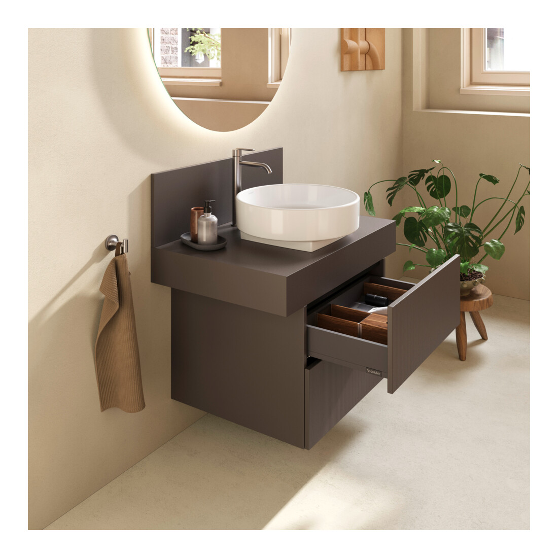 Duravit Console Balcoon 80x55x37 cm, 1 AS mit. lavabo, marron mat