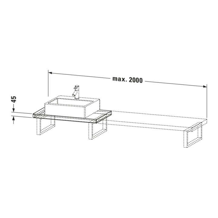 Duravit Console Compact L-Cube 80-200x48 cm, 1 AS, ép. 4,5 cm, E d geb.