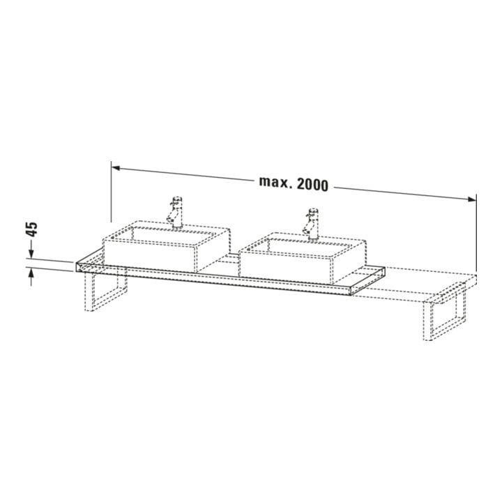Duravit Console Compact L-Cube 80-200x48 cm, 2 tiroirs, ép. 4,5 cm, graphite mat