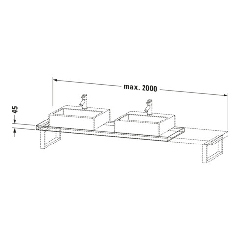 Duravit Console Compact L-Cube 80-200x48cm, 2 A., tôle 4,5cm, E d courb.