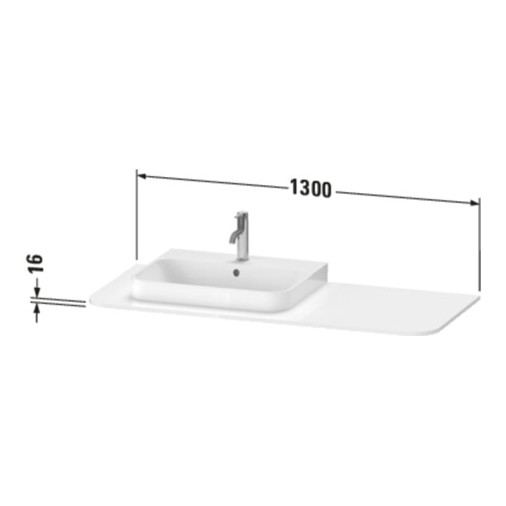 Duravit Console de lavabo Happy D.2 Plus 130x55cm, 1 découpe, gauche, blanc mat