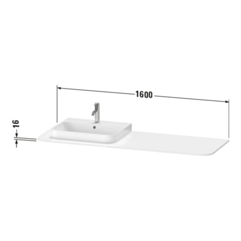 Duravit Console de lavabo Happy D.2 Plus 160x55 cm, 1 trou, cuvette droite, graphite mat